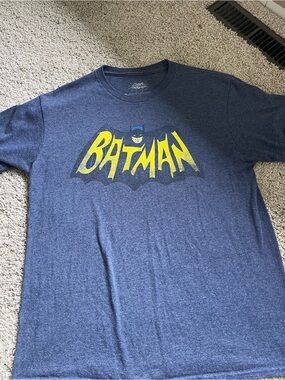 Batman Short Sleeve Graphic Tee in Navy Heather with Yellow Logo